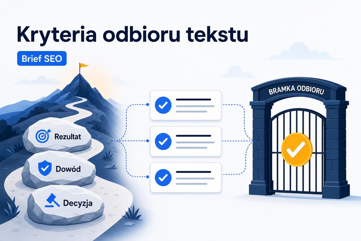 Ilustracja ścieżki od rezultatu czytelnika przez dowód do decyzji o odbiorze tekstu